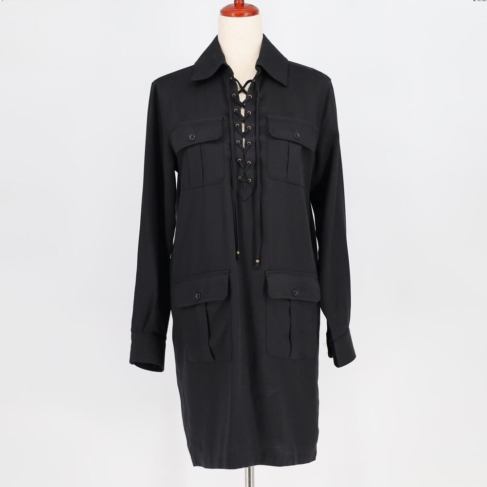 Lauren Ralph Lauren Women Black Lyocell Twill Lace-Up Placket Dress Size 4 - Picture 4 of 10